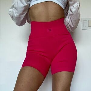 High-Waist Hot Pink Ribbed Bike Shorts